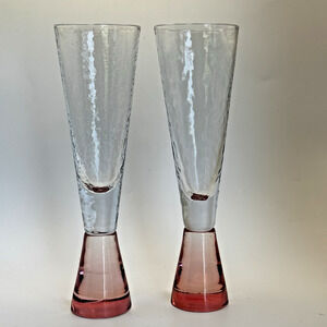Artland Prescott‎ Hammered Glass Champagne Flutes Weighted Bottom Pink Set Of 2